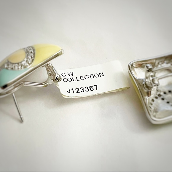 NWT Charles Winston CWE Enamel CZ 925 Silver Earrings - Picture 3 of 3